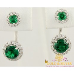 Серебряные серьги Нежинка с зеленым камнем. 2432/92р